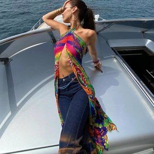 Susamusa Vintage spray print flares NWT as seen on Bella Hadid